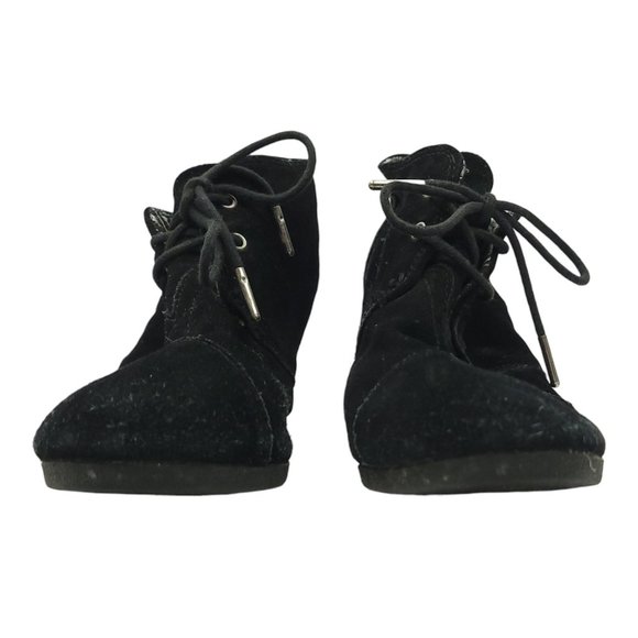 Toms Desert Wedge Ankle Boots US 7 EU 37.5 Booties Black Suede Leather Lace Up - Picture 9 of 11